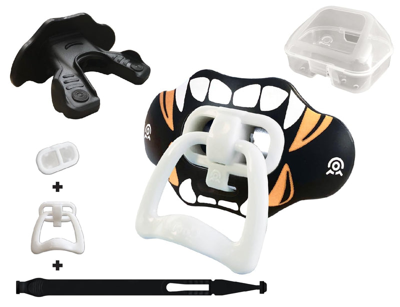 Football Mouth Guard Lip Guard 3-in-1 Transformer Pacifier Football Sports Lip Protector for Adults & Youth USA Flag & Fangs Mouthpiece (Case Included) Golden Fangs (One Layer) - BeesActive Australia