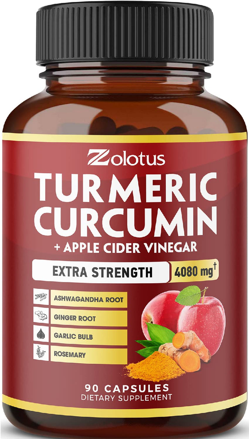 7 in 1 Turmeric Curcumin + Apple Cider Vinegar Capsules, Equivalent to 4080mg, 3 Month Supply with Ashwagandha, Ginger, Garlic Bulb, 95% Standardized Curcuminoids, Joint & Absorption Support - BeesActive Australia