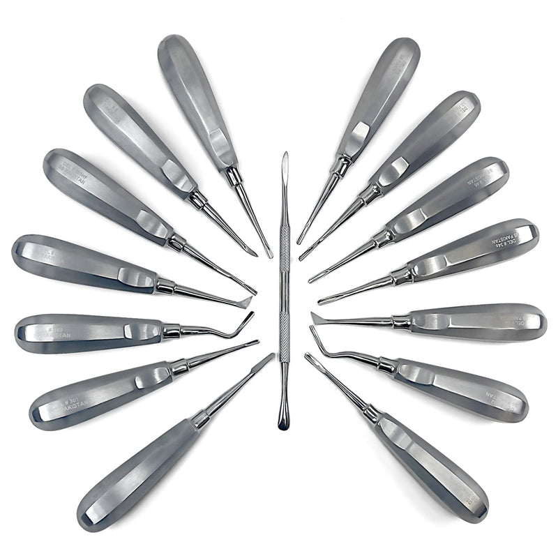 Root Elevator Set – Luxating Periotome, Apical Molt Osteotome, Root Extraction Instruments, Professional Oral Implant Tools - 15 Pcs 15 Pcs Set