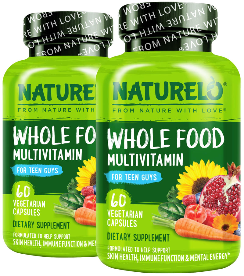 NATURELO Teen Multivitamin - Whole Food Multivitamin for Teenage Boys - Minerals Supplement for Active Kids - with Plant Extracts - Non-GMO - Vegan & Vegetarian - 60 Capsules (Pack of 2) Unflavored 60 Count (Pack of 2)