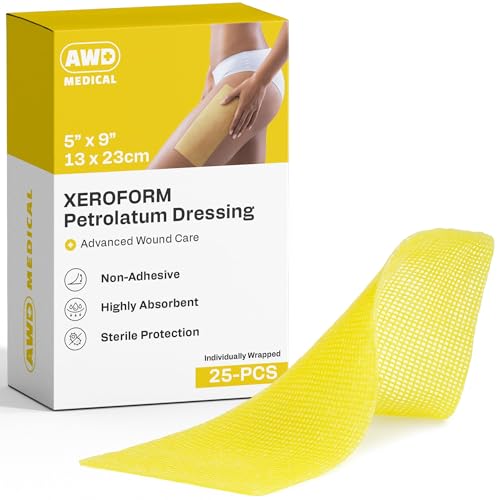 AWD Medical Xeroform Petrolatum Dressing, Non-Adherent, 5x9 in, 25 Count 5"x9" (25 Pack)
