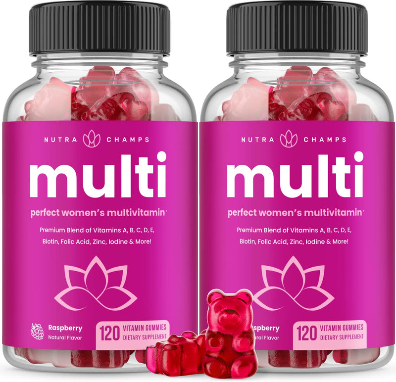NutraChamps Multivitamin for Women, 240 Count, Vitamins A, B, C, D, E, Biotin, Folic Acid, Womens Gummy Multivitamins, Chewable Daily (Pack of 2) 120 Count (Pack of 2)
