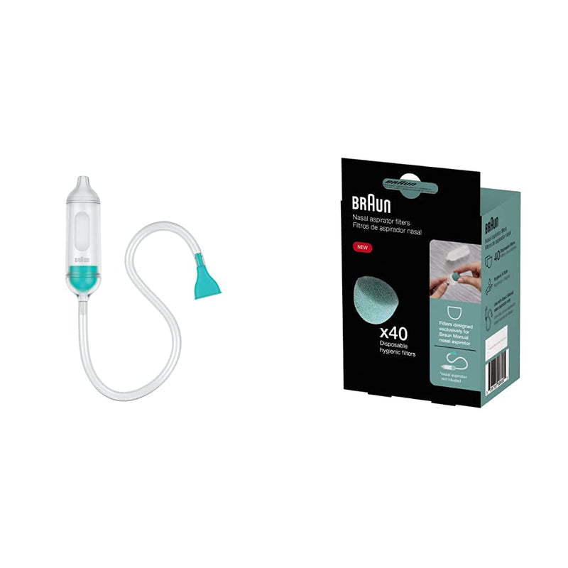 Braun Manual Nasal Aspirator – Quickly and Gently Clear Stuffed Infant Noses with Braun Manual Nasal Aspirator Filters, 40 Count