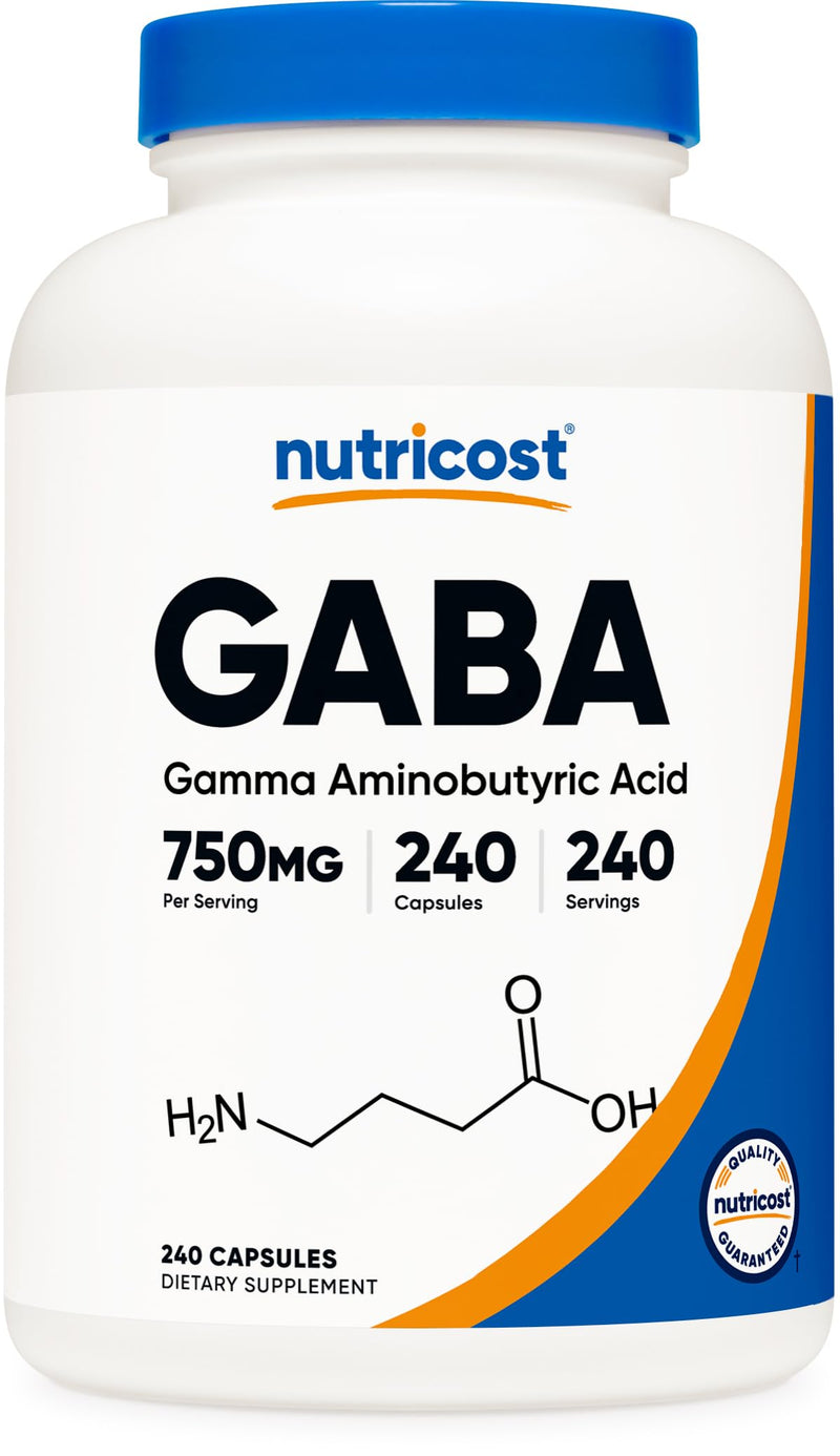 Nutricost GABA (Gamma Aminobutyric Acid) 750mg, 240 Capsules | GMO-Free, Gluten Free 240 Count (Pack of 1)