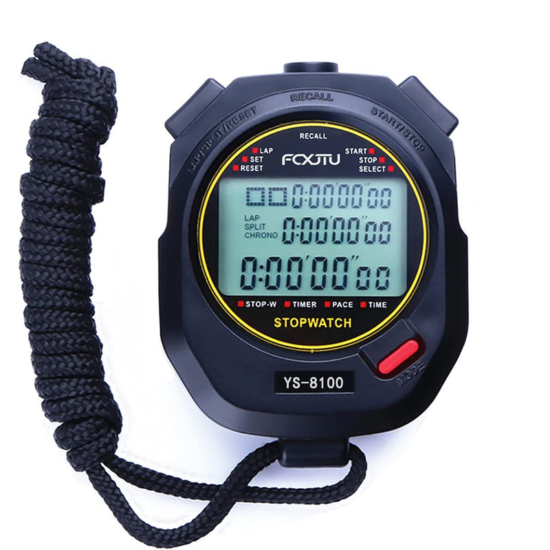 FCXJTU Digital Sports Stopwatch Timer 10/100 Lap Split Memory Stopwatch Calendar Alarm, Pace Mode with 3-Row Extra Large Screen Water Resistant Includes Battery, Lanyard for P.E Referee Coaches Lap100
