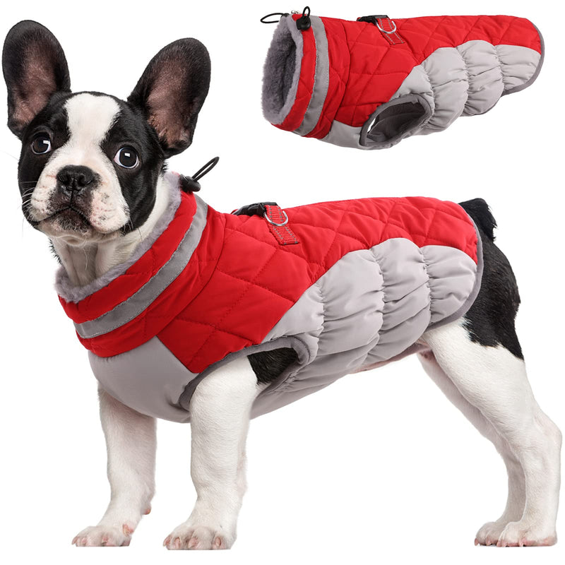 FUAMEY Dog Coat,Warm Dog Jacket Winter Coat Paded Dog Fleece Vest Reflective Dog Cold Weather Coats with Built in Harness Waterproof Windproof Dog Snow Jacket Clothes with Zipper Red Medium Medium(chest:21in) - BeesActive Australia