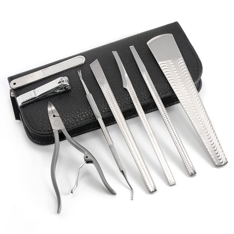 Nail Clipper,Heavy Duty Ingrown Podiatrist Toenail Tool Kit,Stainless Steel Long Handle Cosmetic Pedicure Set for Ingrown and Thick Nails for Callus 8Piece