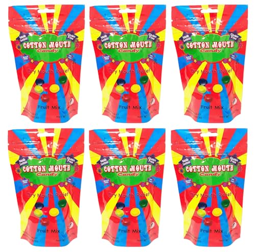 Cotton Mouth Candy Dry Mouth Relief Fruit Mix 3.3 Ounce Bag (6 Bags) | Relieves Dry Mouth & Increases Saliva Production, Sugar Free, Gluten Free, Delicious Fruit Flavor, Individually Wrapped, 30 Ct