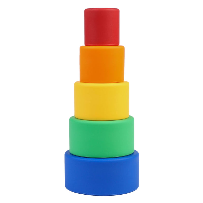 BLUE GINKGO Silicone Stacking Cups - Nesting Cups and Silicone Stacking Toy - Open Ended Montessori Toddler and Baby Stacking Cups - Neutral Baby Toys (5 Cups - Vibrant) - BeesActive Australia