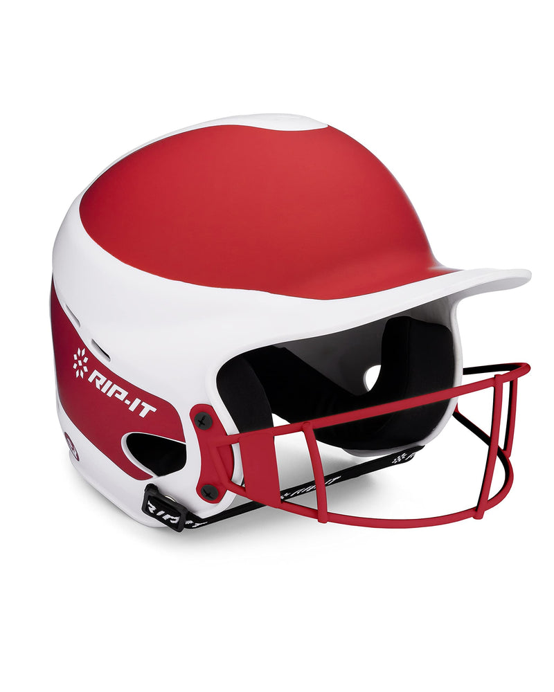 RIP-IT | Vision Pro Softball Batting Helmet with Face Mask | Matte | Two-Tone Scarlet S/M | Lightweight Women’s Sport Equipment Small/Medium Scarlet/White (Matte) - BeesActive Australia