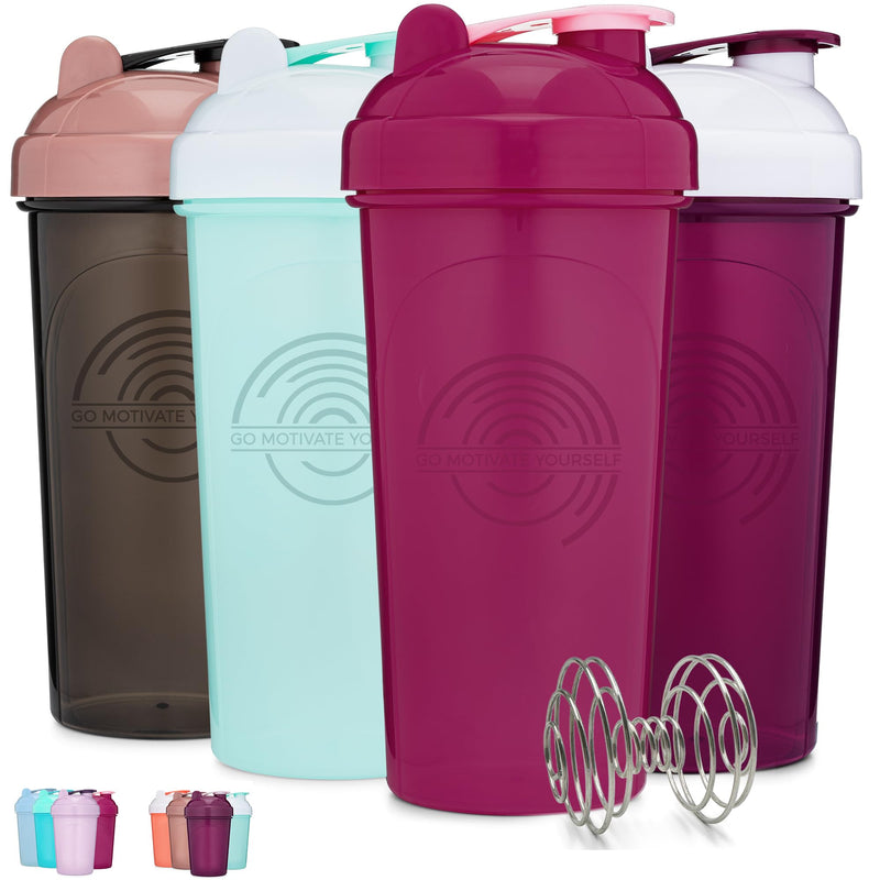 [4 Pack] 28 oz Shaker Bottle | Protein Shaker Bottle 4-Pack with Mixing Agitators (Black/Rose, Purple/White, Pink, Mint/White) | Shaker Bottle for Protein Mixes Pack is BPA Free and Dishwasher Safe 28 Ounces Black/Rose, Purple/White, Pink, & Mint/White - BeesActive Australia