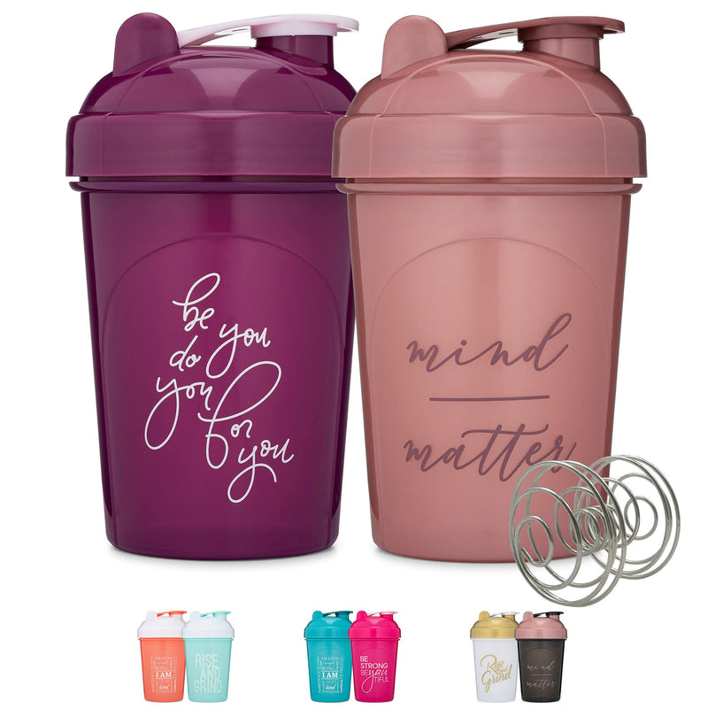 GOMOYO [2 Pack] 20-Ounce Shaker Bottle with Motivational Quotes (Plum & Rose) | Protein Shaker Bottle with Mixer Agitators | Shaker Bottle for Protein Mixes Pack is BPA Free and Dishwasher Safe 20 Ounces | 2 Pack Plum & Rose - BeesActive Australia