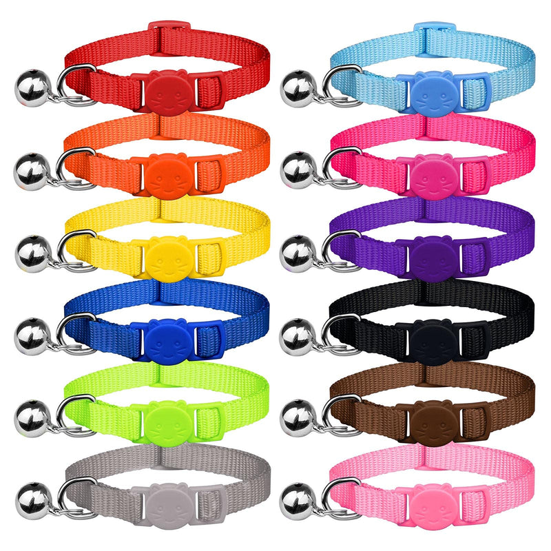 12 PCS Breakaway Cat Collars with Bell Colorful Soft Safety Buckle Cat Collars Adjustable Breakaway Kitten Collars Safety Collars for Cats, 7 in-11 in - BeesActive Australia