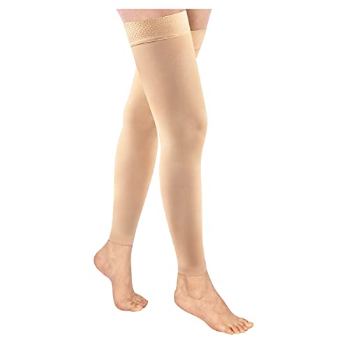 Ktinnead 20-30mmHg Thigh High Compression Socks for Women Men, Footless Beige X-Large