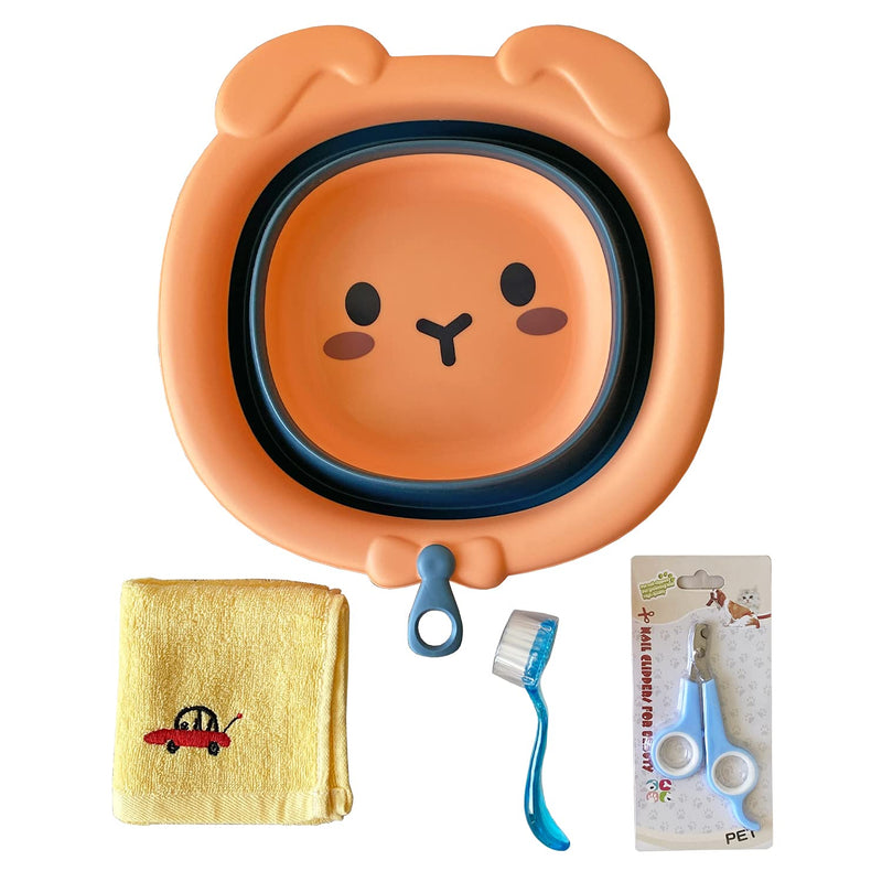Hedgehog Bath Supplies Portable Small Animal Swimming Pool Collapsible Cute Foldable Hedgehog Bathtub Bathing Brush Cute Towel Clippers Claw Trimmer for Hamster, Guinea Pig, Reptile, (Orange Bathtub) Orange Bathtub - BeesActive Australia