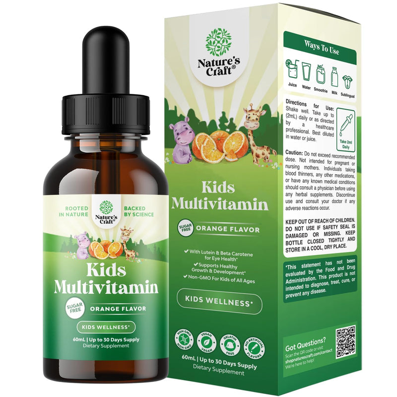 Natures Craft Liquid Multivitamin for Kids Immunity Support - Yummy Toddler Supplement with a C D3 E B6 and Vitamins of All Ages High Absorption 2Fl Oz (Pack of 1)