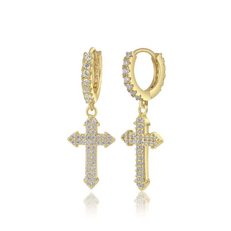 GOVENUS 14K Gold Plated Cubic Zirconia Dainty Lightweight Huggie Hoop Earrings With Dangle Drop Earrings for Women Girls Jewelry Gift Cross-Gold - BeesActive Australia