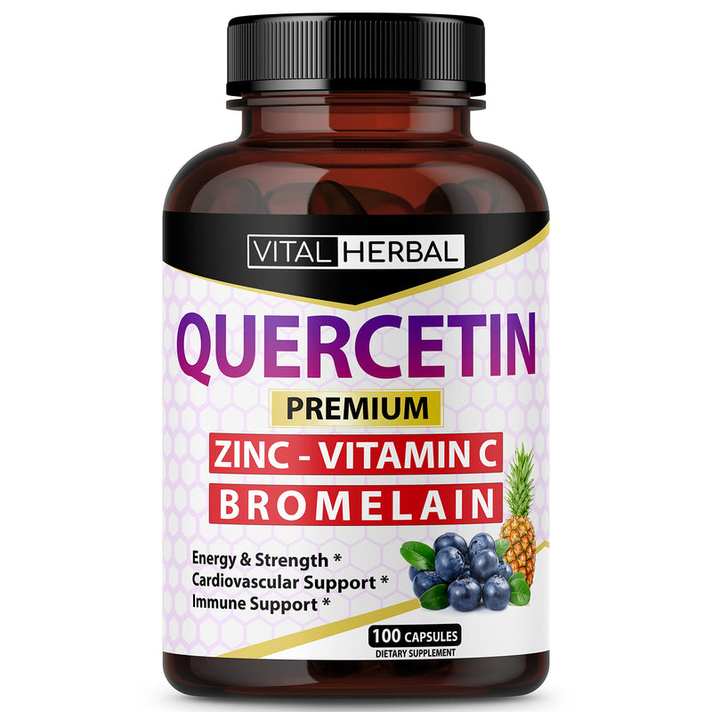 Ultra Quercetin High Purity 98% with Bromelain Capsules - Equivalent to 4085 mg Powder - Maximum Strength with Ashwagandha - Supports Overall Health Strength Energy (100 Counts) - BeesActive Australia