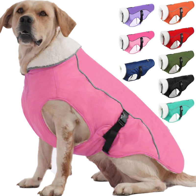 EMUST Dog Cold Weather Coats, Fleece Lining Small/Medium/Large Dog Jacket for Winter, Warm Waterproof Dog Winter Clothes for Large Dogs, Pink, XL X-Large - BeesActive Australia
