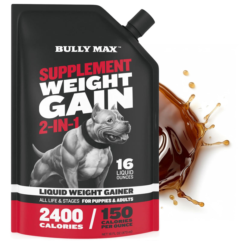 Bully Max Weight Gainer Liquid for Puppies & Adult Dogs | 2-in-1 High Calorie Multivitamin Dog Supplements & Vitamins for Weight Gain with Omega 3 & Whey Protein for All Breeds & Ages - 16 oz Bag - PawsPlanet Australia