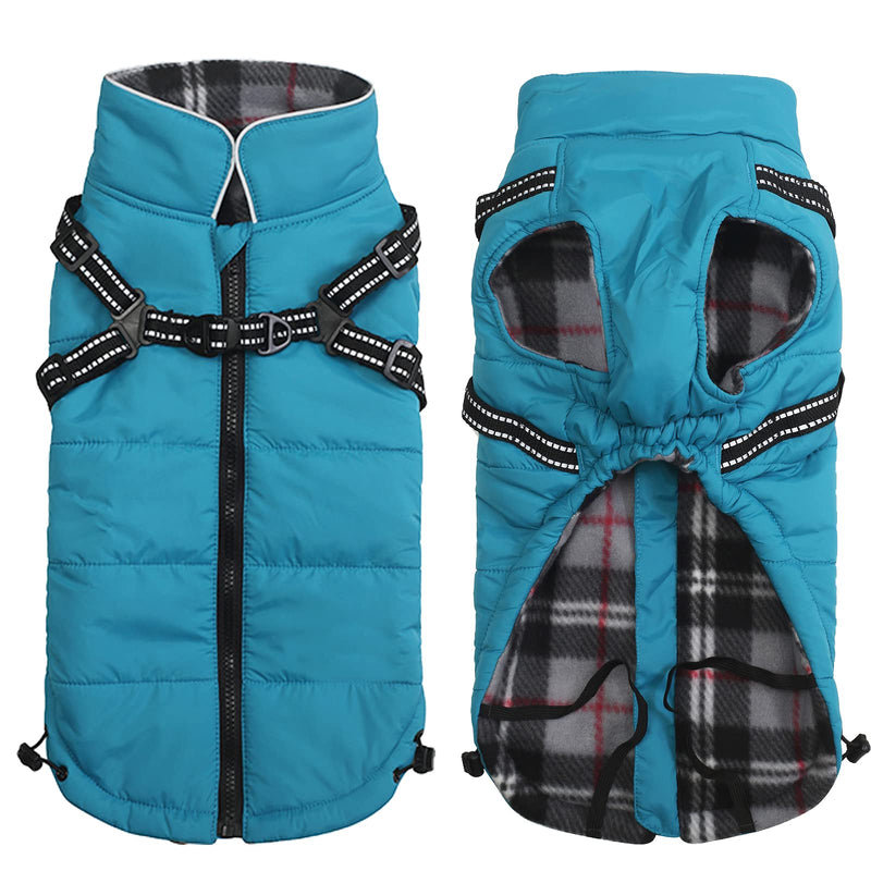 Geyecete Winter Warm Coat Waterproof Dog Winter Jacket with Harness Traction Belt,Pet Outdoor Jacket Dog Autumn and Winter Clothes for Medium, Small Dog-Blue-L Large Blue - BeesActive Australia
