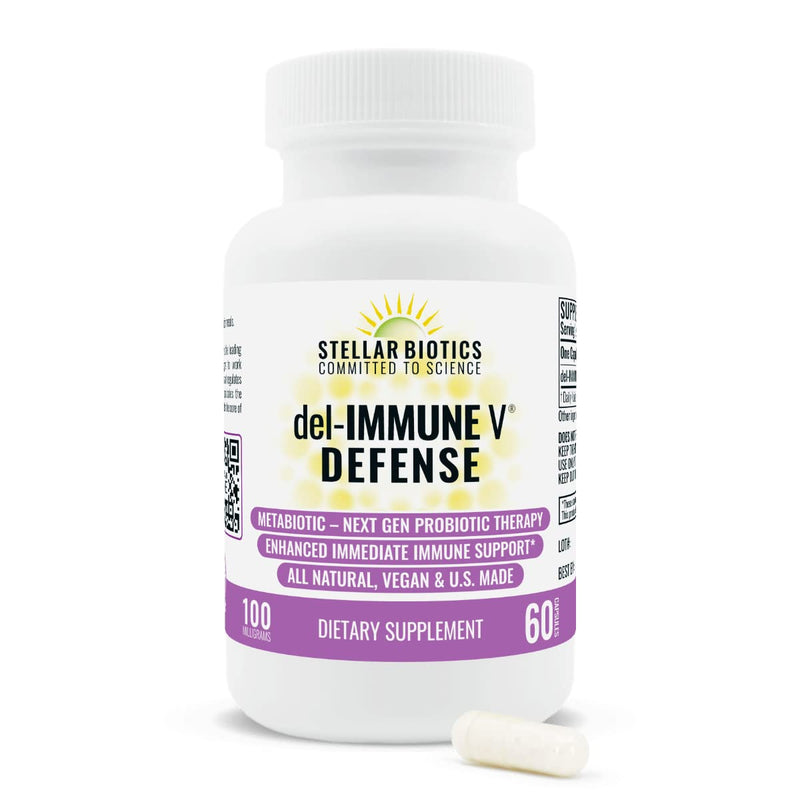 Del-Immune V® Defense by Stellar Biotics, All-Natural Immune Support & Gut Health (+) Immediate Care, Metabiotic: NextGen Probiotic Therapy (60 Caps) 60 Count (Pack of 1)