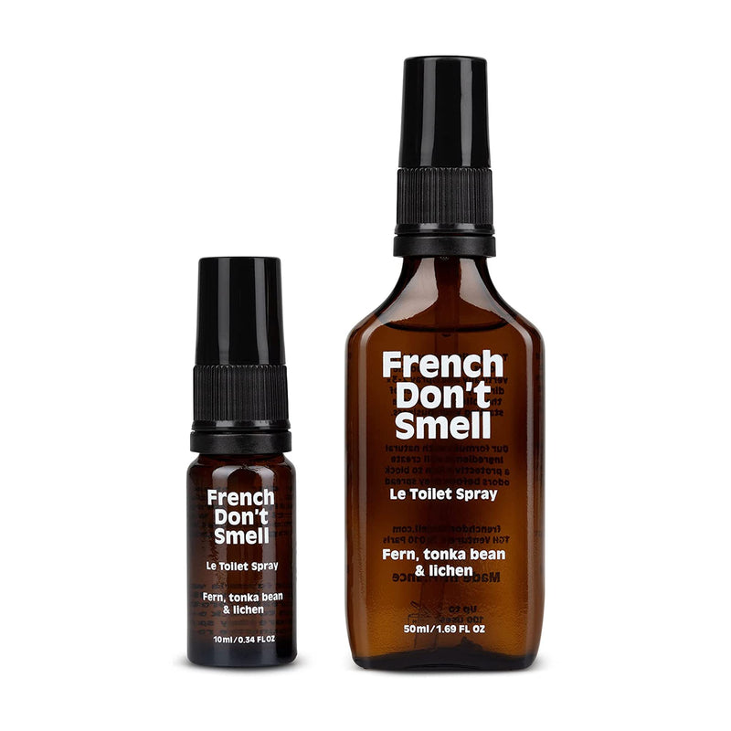 Set of 2 Toilet Spray for Poop (1.69oz + 0.34oz) – Woodsy Scent – Made in France (Home + Travel Pack), Bathroom Odor Eliminator, Poo Spray, Toilet Spray For Daily Use – French Don’t Smell Woodsy (fern, tonka beans & lichen) 2 Piece Assortment - BeesActive Australia