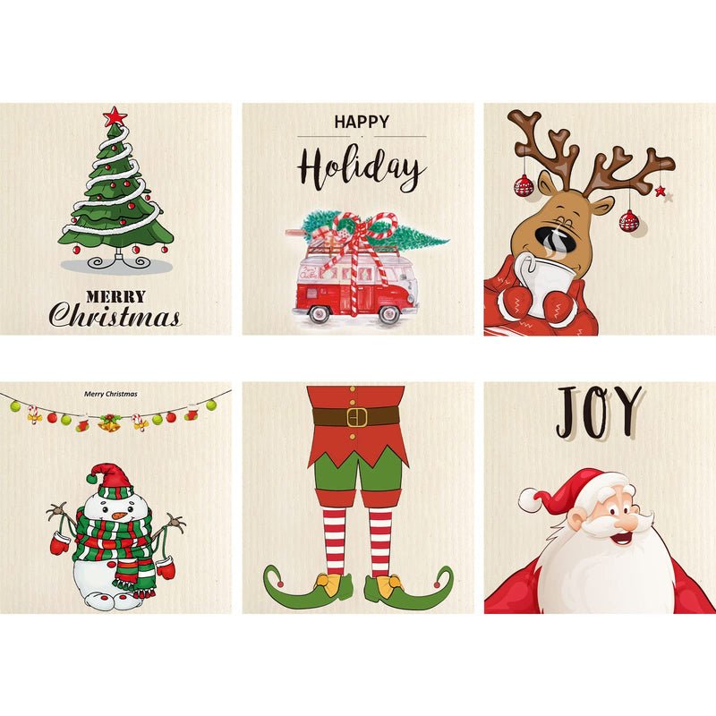 6 Pcs Christmas Swedish Themed Dishcloths Reusable Absorbent Swedish Style Cleaning Dishcloths Xmas Kitchen Dish Cloth Towels Cleaning Wipe for Home Party Clean Housewarming, 7 x 8 in (Cute Style) Cute Style 6 - BeesActive Australia