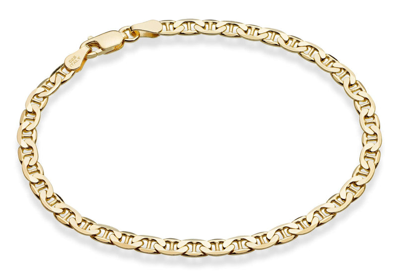 Miabella 18K Gold Over Sterling Silver Italian 3mm, 4mm Solid Diamond-Cut Mariner Link Chain Anklet Ankle Bracelet for Women, Made in Italy 4mm, Length 11 Inches (Large) - BeesActive Australia