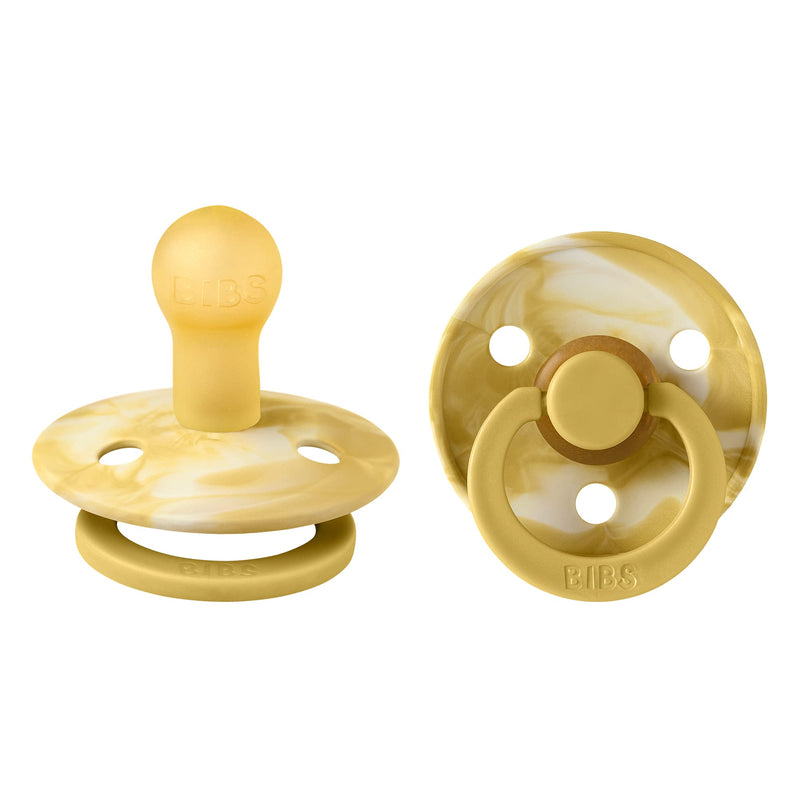 BIBS Tie-Dye Baby Pacifier | BPA-Free Natural Rubber Baby Pacifier | Made in Denmark | Mustard/Ivory 2-Pack (0-6 Months) - BeesActive Australia