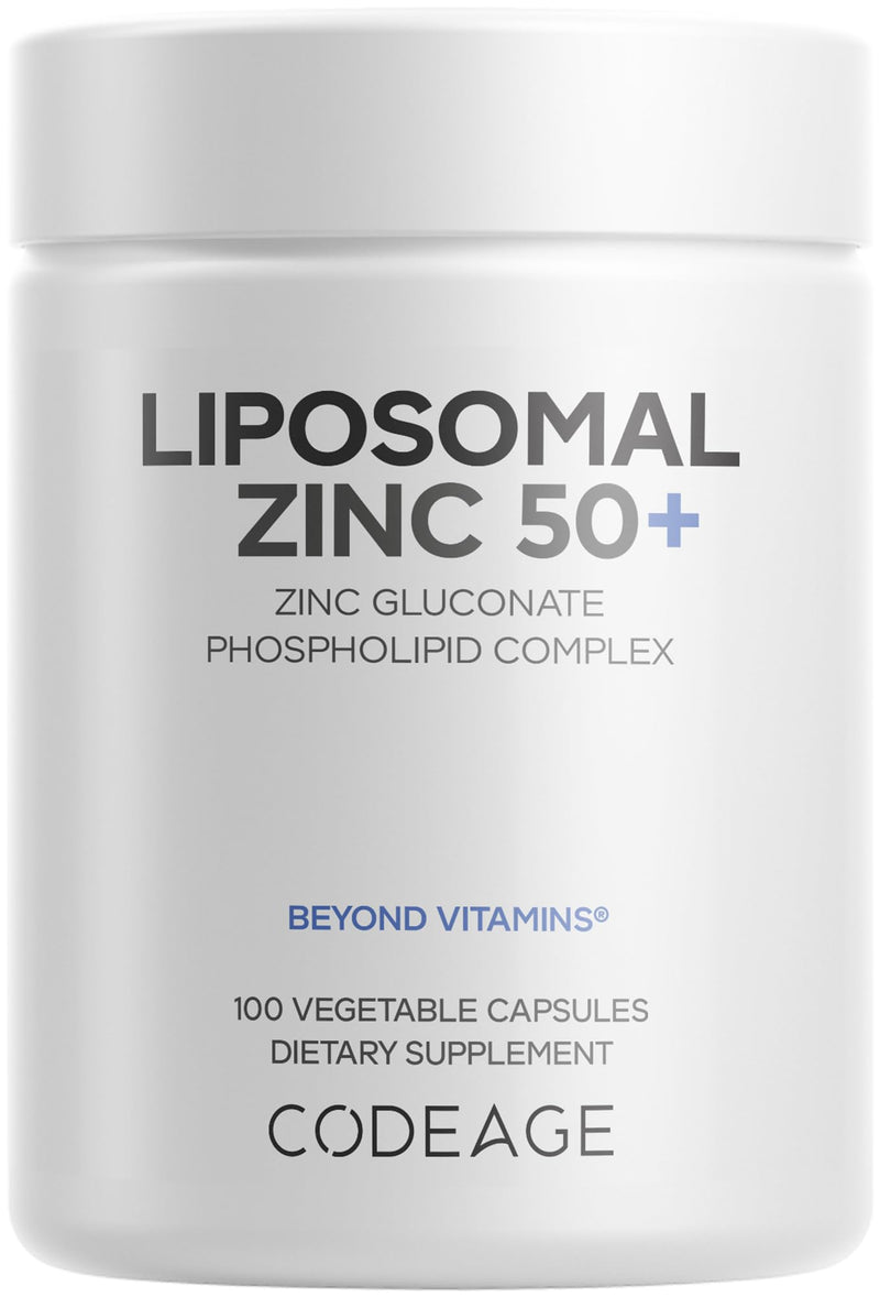 Codeage Liposomal Zinc 50mg, Zinc Gluconate, Vegan, 100 Capsules | Zinc gluconate 50mg, liposomal delivery. One capsule per day. Three-month supply. Vegan, non-GMO.
