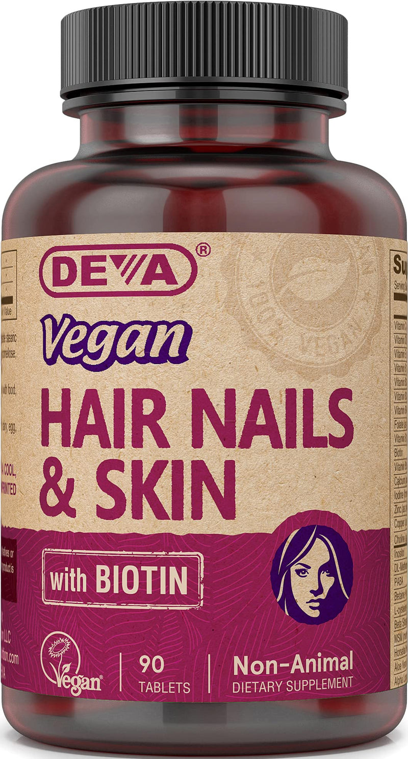 DEVA Vegan Hair, Nails & Skin Vitamins & Minerals with Biotin, Supplement, 90 Tablets 90 Count (Pack of 1)