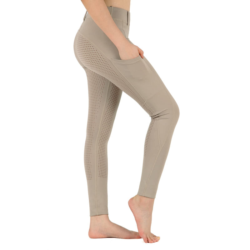 beroy Horseback Riding-Pants Girls Equestrian-Breeches - Kids Schooling Horse Tights Full Seat Silicone Pockets Khaki Small - BeesActive Australia