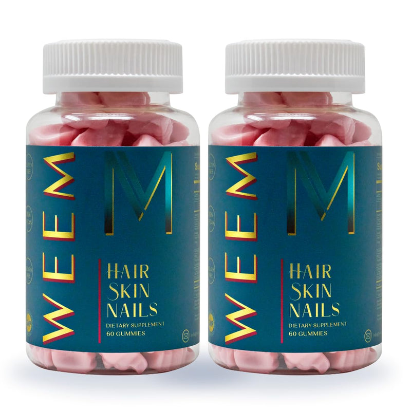 WEEM Hair Skin and Nails Gummies - Supports Healthy Hair - Vegan biotin Vitamins for Women & Men Supports Faster Hair Growth, Stronger Nails, Healthy Skin, Extra Strength (2) 2