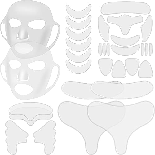 Maitys 32 Pcs Silicone Face Mask & Anti-Wrinkle Patches,Clear, Milk White Clear, Milk White