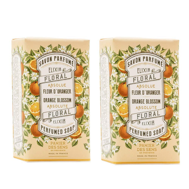 Panier des Sens Orange Blossom Bar Soap with Olive Oil - 97% natural & Made in France - 2 bars, 5.3oz/150g each - BeesActive Australia