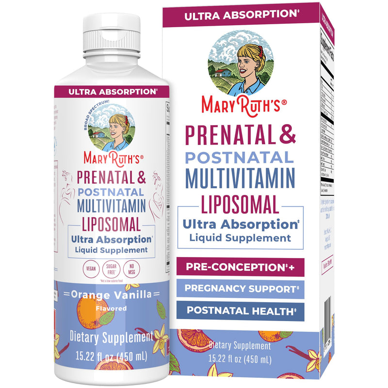 MaryRuth's Prenatal & Postnatal Multivitamin Liposomal, Vegan, 30 Servings | Preconception & Pregnancy, Folate Choline Omega 3 DHA, Vegan, Sugar Free, Gluten Free, 30 Servings
