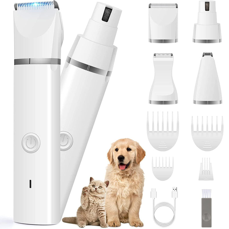 Dog Clippers Grooming Kit Hair Clipper-Low Noise Paw Trimmer- Rechargeable - Cordless Quiet Nail Grinder Shaver for Cats and Other Pets Silver - BeesActive Australia