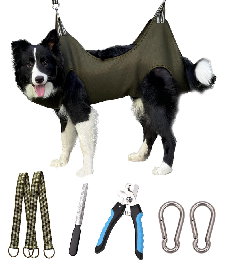Kkiimatt 10 in 1 Dog Pet Grooming Hammock Harness with Nail Clippers, Nail File,XL Size Dog Hammock for Nail Trimm,Grooming Sling Holder Hanger Restraint for Claw Care XL/under 80LB Khaki Green - BeesActive Australia
