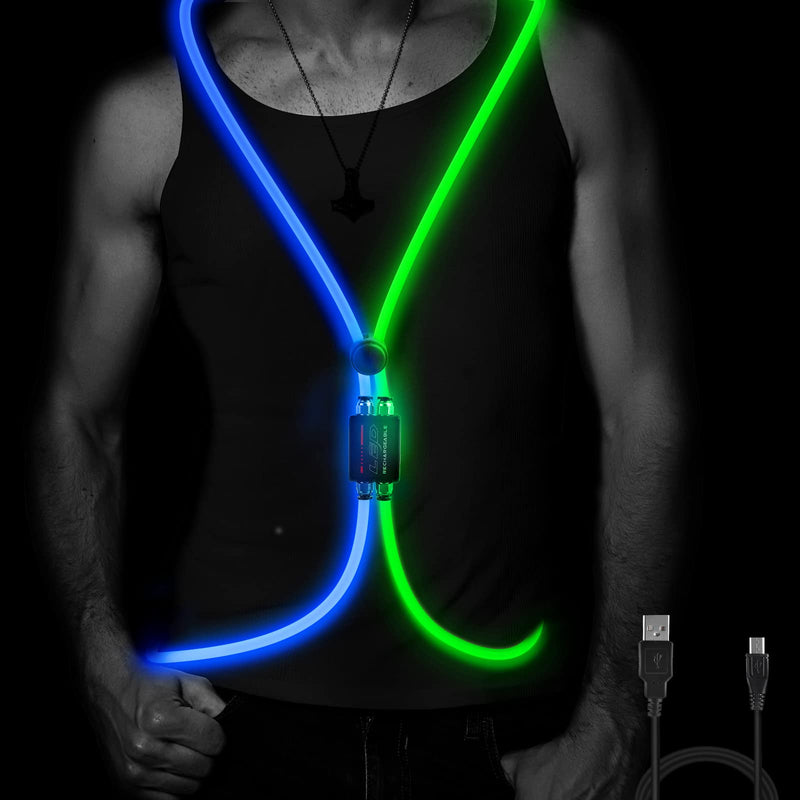 esonstyle LED Reflective Vest Rechargeable Running Light for Runners High Visibility Safety Vest for Running,Cycling or Walking blue+green