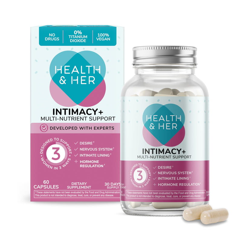 Health & Her Intimacy+ Desire Supplement for Women, Vegan, 30 Day Supply | Daily supplement with Maca Root, Tribulus Terrestris, Sea Buckthorn, L-Arginine & B vitamins; Gluten-free; 60 Tablets