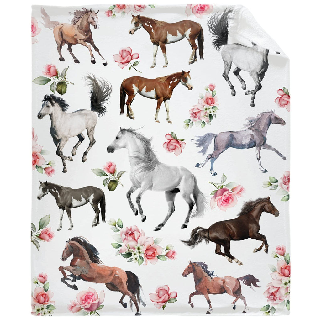 Horse Rose Throw Blanket Soft Flannel Fleece Velvet Plush Personalized Throws Fuzzy Warm Cozy Soft Bedding Blankets Anti-Pilling Pets 40"x30" Horse Rose Pets 40"x30"