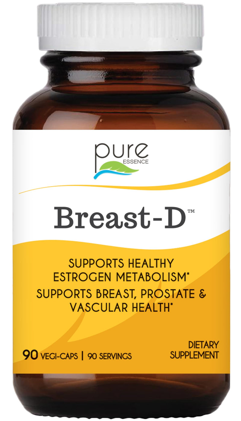 Breast D by Pure Essence - Natural Supplement for Estrogen Balance, Hormonal Acne, and Menopause Support with Vitamin D3, Calcium, Green Tea & Lycopene - 90 Capsules 1 Count (Pack of 90)
