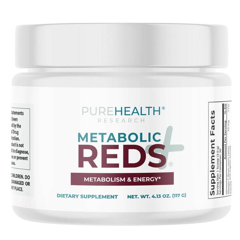 PUREHEALTH RESEARCH Metabolic Reds - Organic Superfood Powder Supplement | Fruit, Veggie, Adaptogenic, Probiotic Blends & More - For Metabolism & Energy Support - 4.13 Oz. - 30 Servings