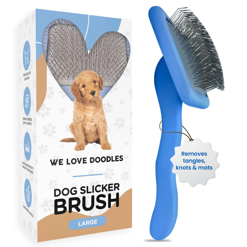We Love Doodles Dog Slicker Brush for Grooming Pet Hair - Best Brushes For Poodle & Golden Doodle - Long Haired Brush For Dogs - Goldendoodle Long Pin Brush For Dematting (Large) Large Slicker Brush - BeesActive Australia