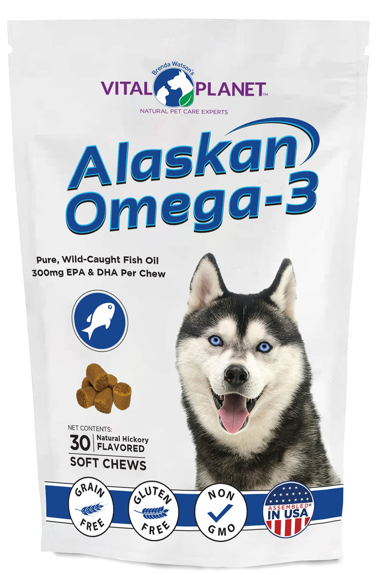 Vital Planet - Alaskan Omega-3 Soft Chews for Dogs, Wild Alaskan Fish Oil – 30 Hickory Flavored Soft Chews - PawsPlanet Australia
