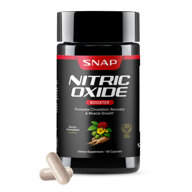 Snap Supplements Nitric Oxide Booster for Men & Women, 90 Vegan Capsules | Nitric Oxide Supplement, L-Citrulline + 3 Forms of L-Arginine for Stamina, Endurance & Circulation, Caffeine-Free Pre-Workout 90 Count (Pack of 1)