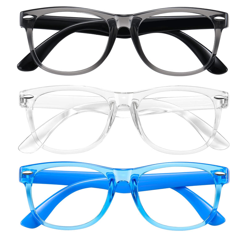 Okany Blue Light Glasses for Kids 3 Pack Blue Light Blocking Glasses for Teen Boys Girls Age 3-10 Grey Black+transparent+blue - BeesActive Australia