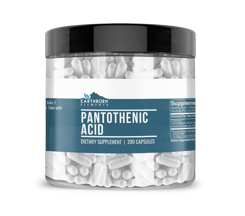 Earthborn Elements Pantothenic Acid 200 Capsules, Pure & Undiluted, No Additives 1 Count (Pack of 200)