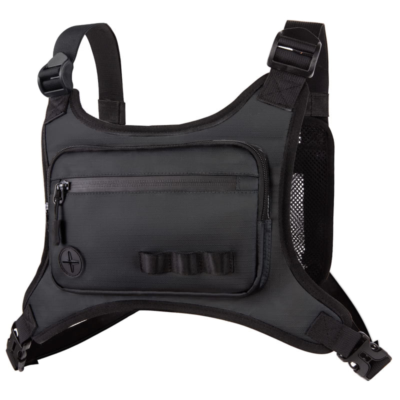 Running Chest Pack for Men Women: Outdoor Sports Lightweight Front Vest Bag - Water Resistant Built-In Phone Holder for Cycling Hiking Workout Jogging Skiing Black